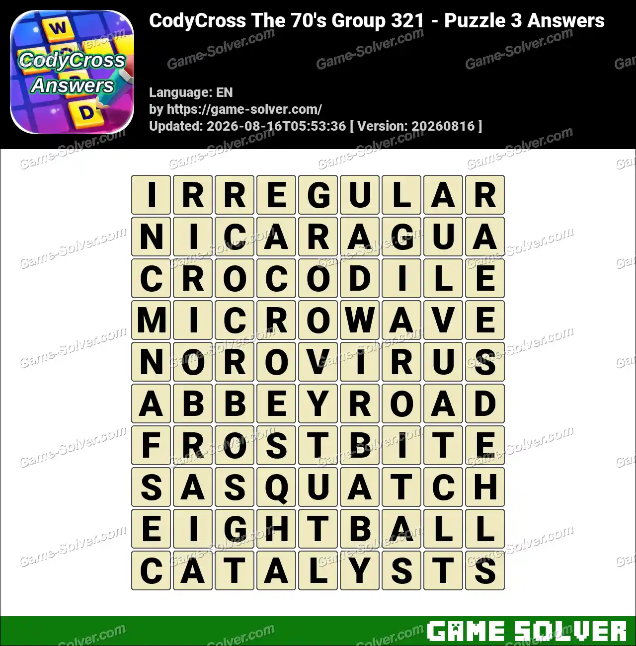 CodyCross The 70’s Group 321 – Puzzle 3 Answers
